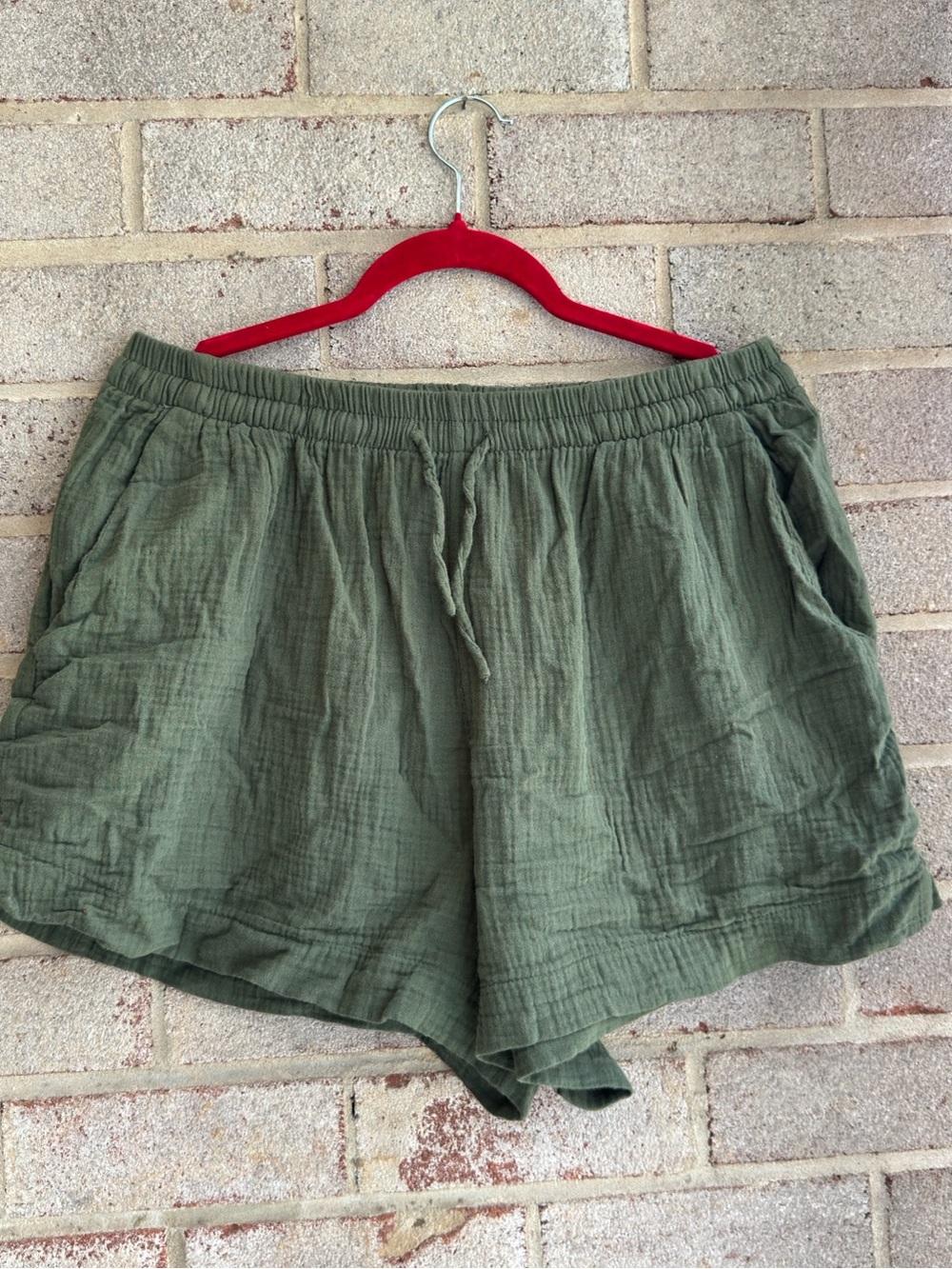 Women’s Olive Drawstring Cargo Shorts with Side Pockets
